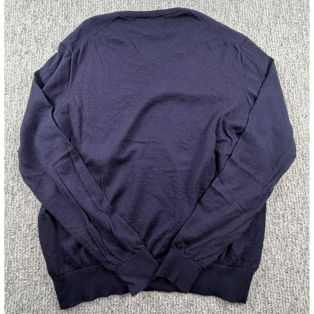 Polo Ralph Lauren Sweater Mens XXL Navy Blue Merino Wool V-Neck Custom Fit